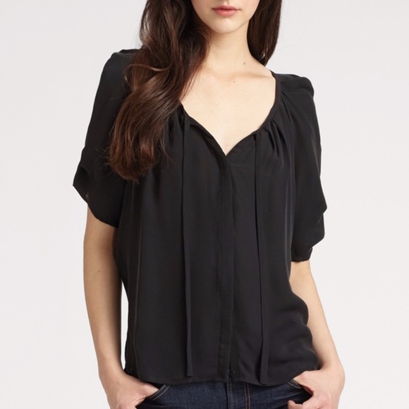 Joie Tops - Joie Black "Berkeley" Tie Front Pleated Blouse M